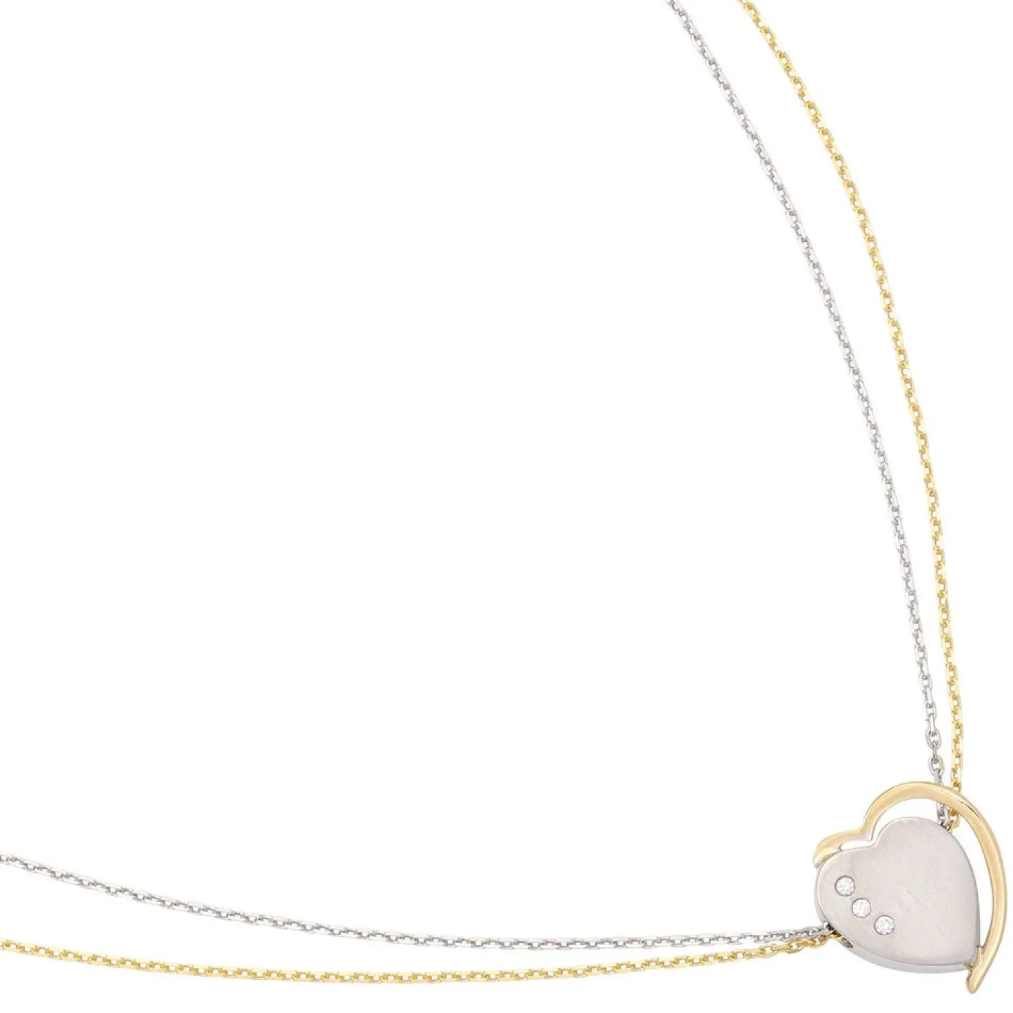 Anhänger 15x16,4mm Herz mit 3 Diamanten 0.03Ct W/SI 585 Gelbgold & Weißgold