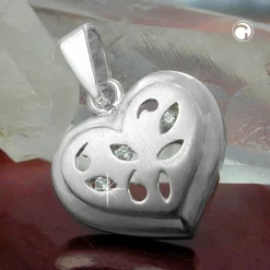 Anhänger 14x14mm Herz mit Schliff 3 Zirkonia 925 Silber Herzanhänger Damen