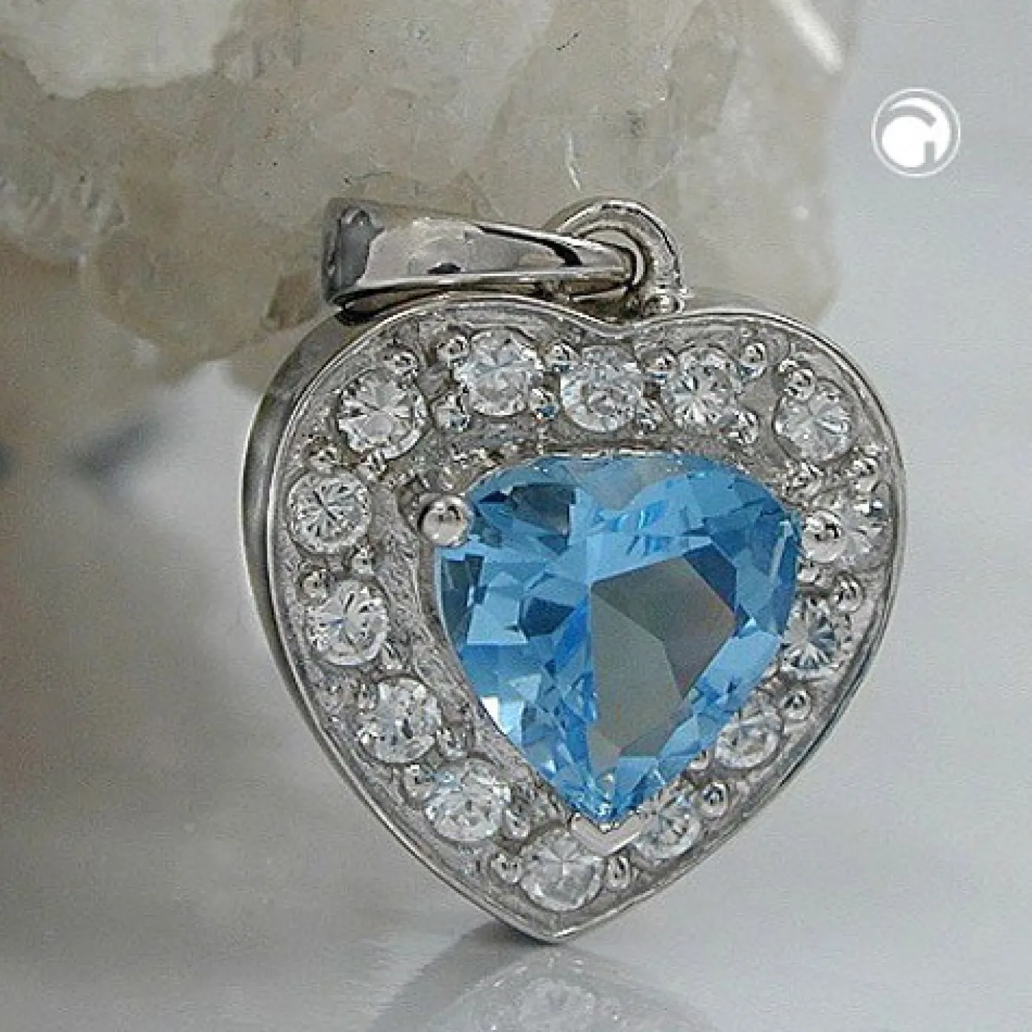 Anhänger 14x13mm Herz mit synth Topas Blautopas & Zirkonia 925 Silber Damen