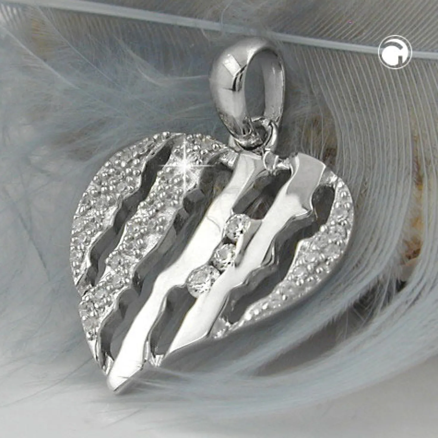 Anhänger 19x19mm Herz mit Zirkonia weiß 925 Silber rhodiniert glänzend