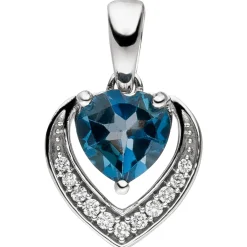 Anhänger 10,2x11,7mm Herz 585 Weißgold mit Blautopas & 11 Diamanten 0.06Ct