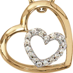 Anhänger 16,3x16,2mm Herz zwei Herzen 16 Diamanten 0.12Ct 585 Gelbgold