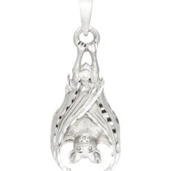 Anhänger 33,9x16,2mm hängende Fledermaus 925 Silber mattiert Silberanhänger