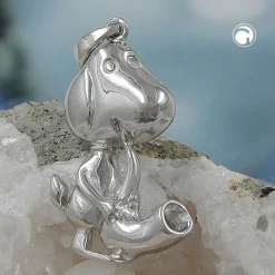 Anhänger 29x18mm Hund mit Trompete Trickfilmfigur aus 925 Silber Kinder