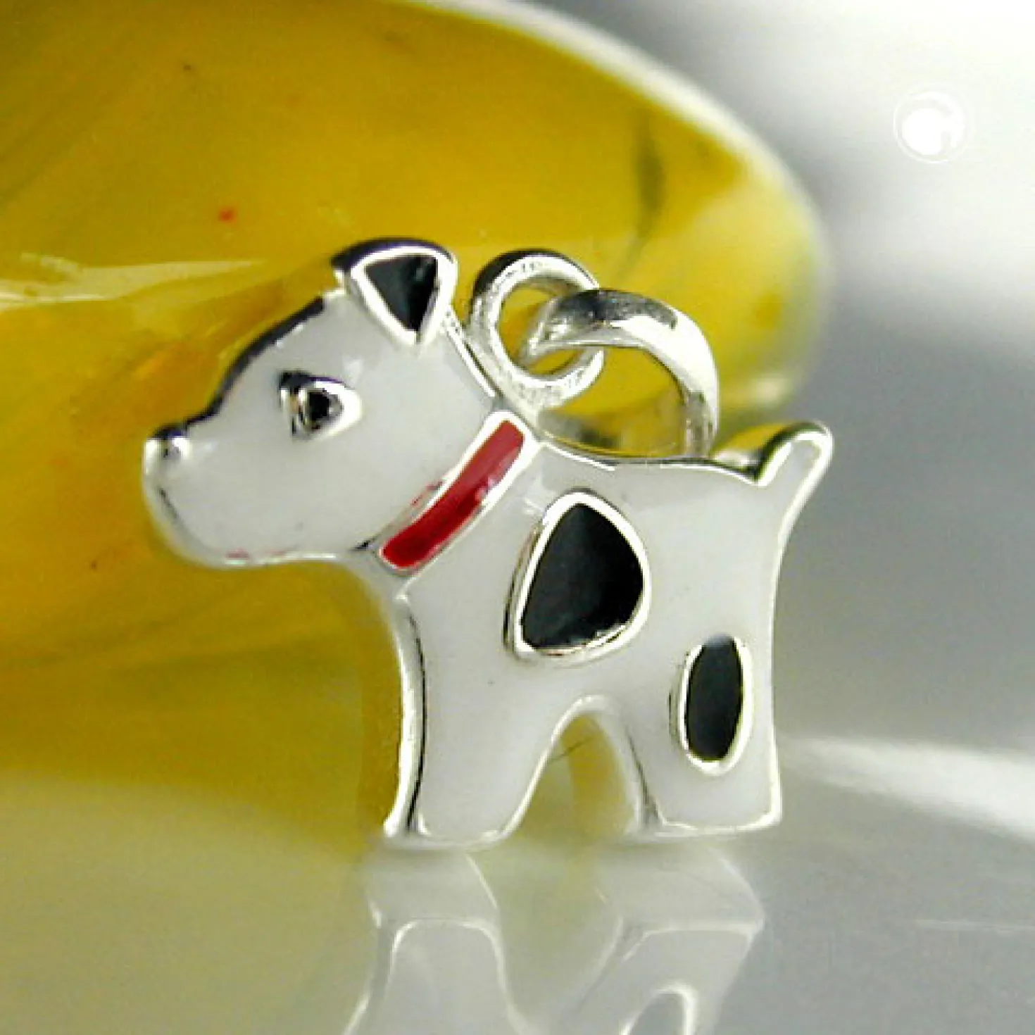 Anhänger 12,5x10mm Hund schwarz gefleckt 925 Sterling Silber mit Lackeinlage