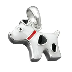 Anhänger 12,5x10mm Hund schwarz gefleckt 925 Sterling Silber mit Lackeinlage