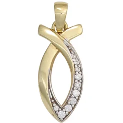 Anhänger 8,2x18,5mm Ichthys Fisch Symbol 333 Gold Gelbgold weiße Zirkonia Damen