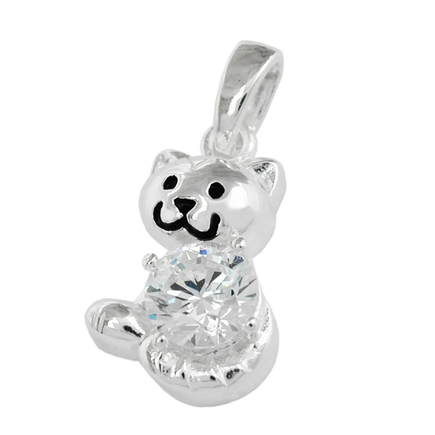 Anhänger 15x10mm Katze mit weiß Zirkonia facettiert 925 Echt Silber Kinder
