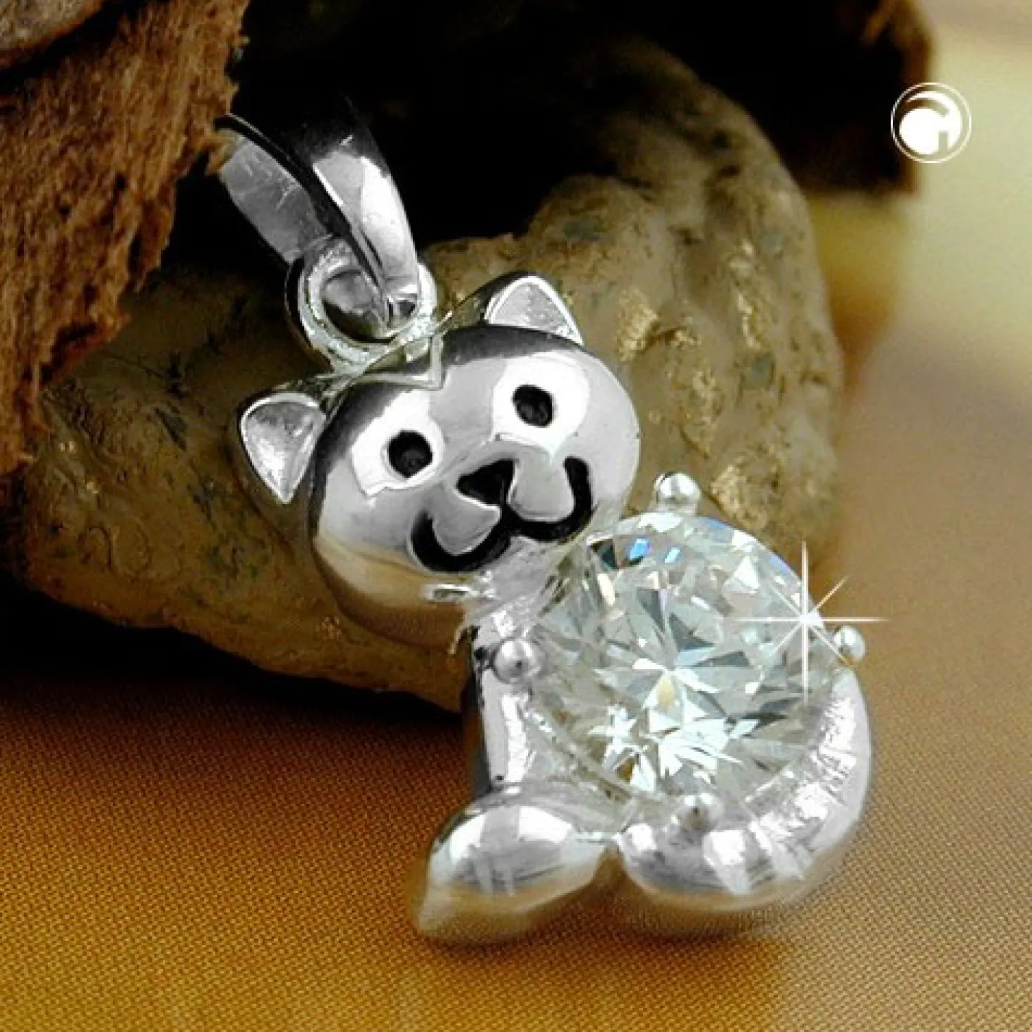 Anhänger 15x10mm Katze mit weiß Zirkonia facettiert 925 Echt Silber Kinder