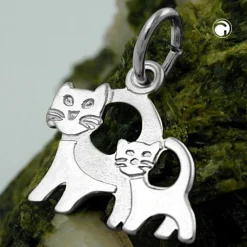 Anhänger 12x13mm Katzenpaar Kätzchen 925 Silber Sterlingsilber für Kinder
