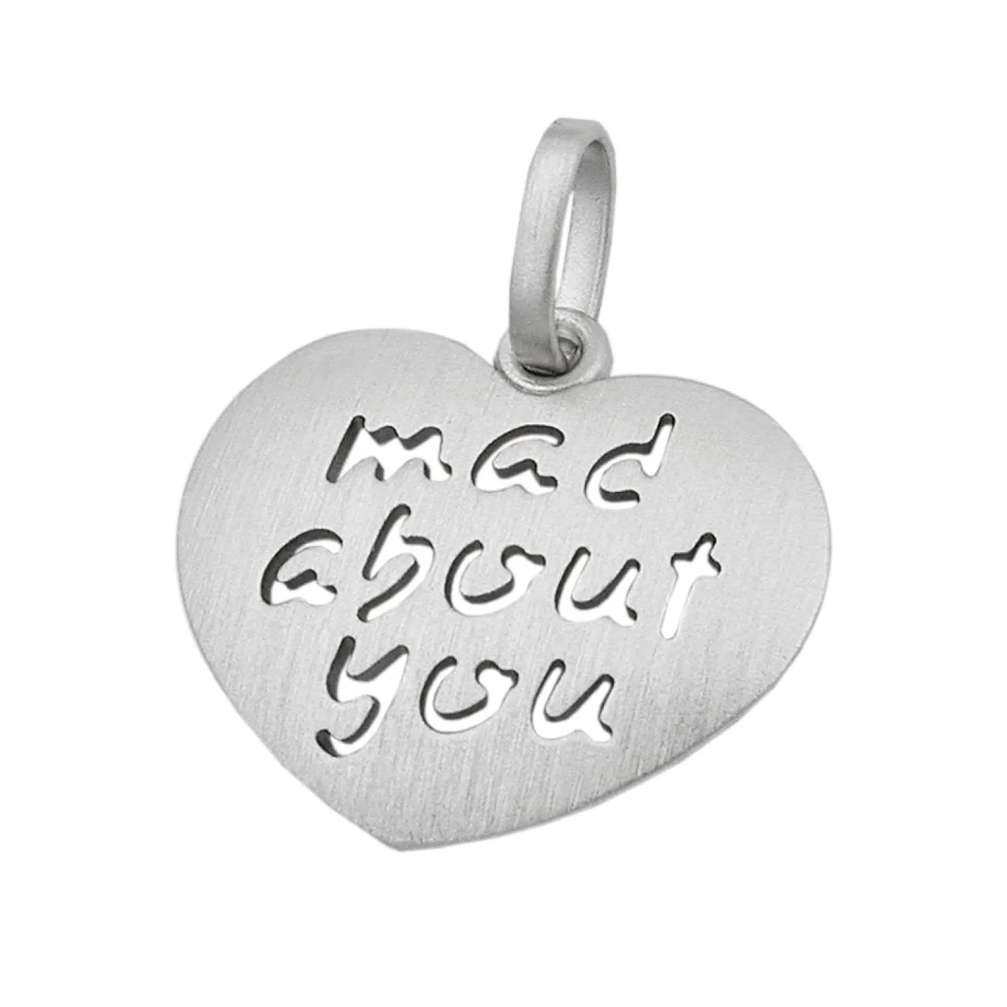 Anhänger 19x21mm Kettenanhänger Herz ' mad about you ' aus 925 Silber matt Damen