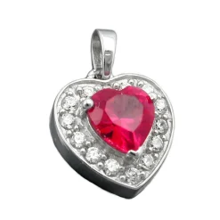 Anhänger 14x13mm Kettenanhänger Herz mit Zirkonia rot 925 Silber für Damen