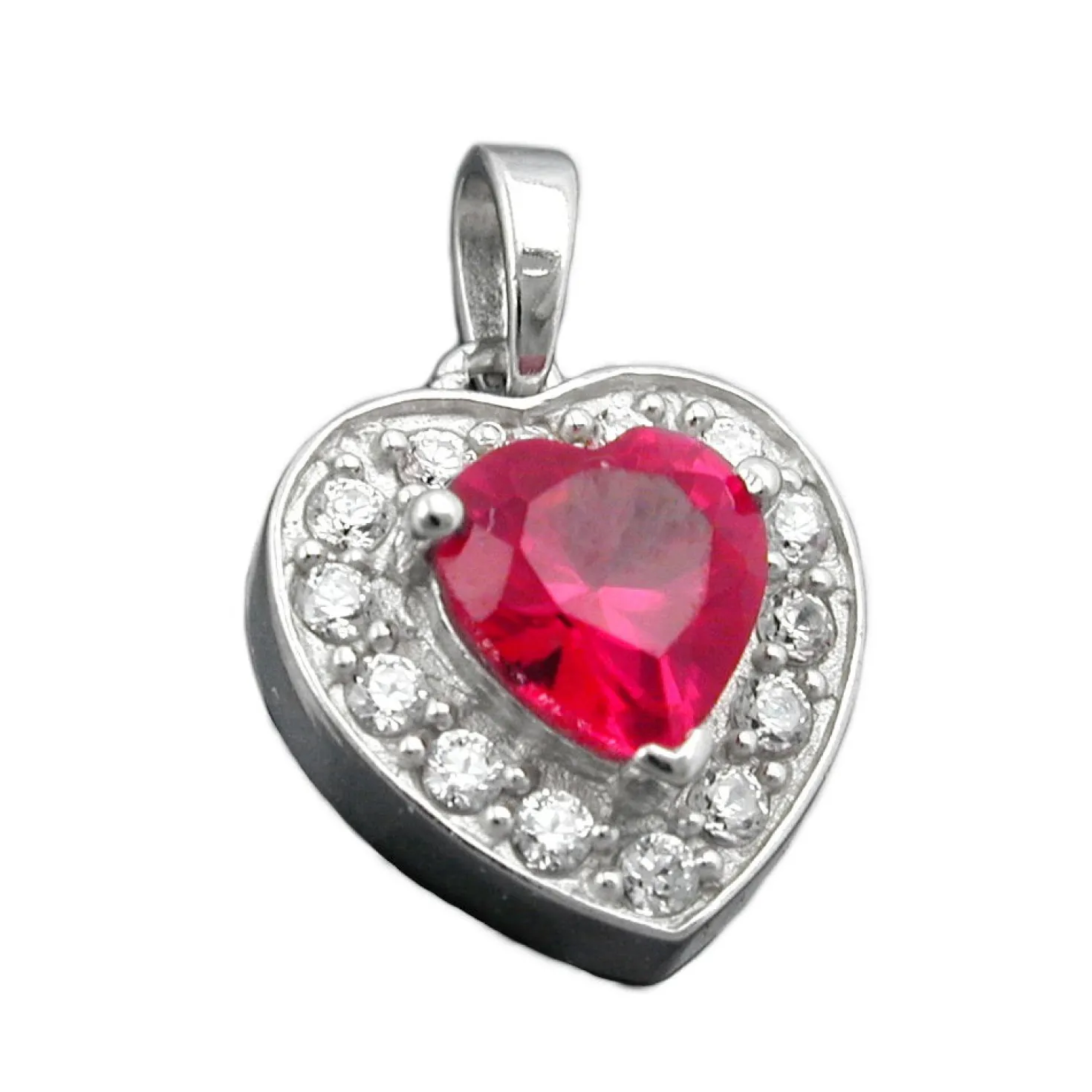 Anhänger 14x13mm Kettenanhänger Herz mit Zirkonia rot 925 Silber für Damen