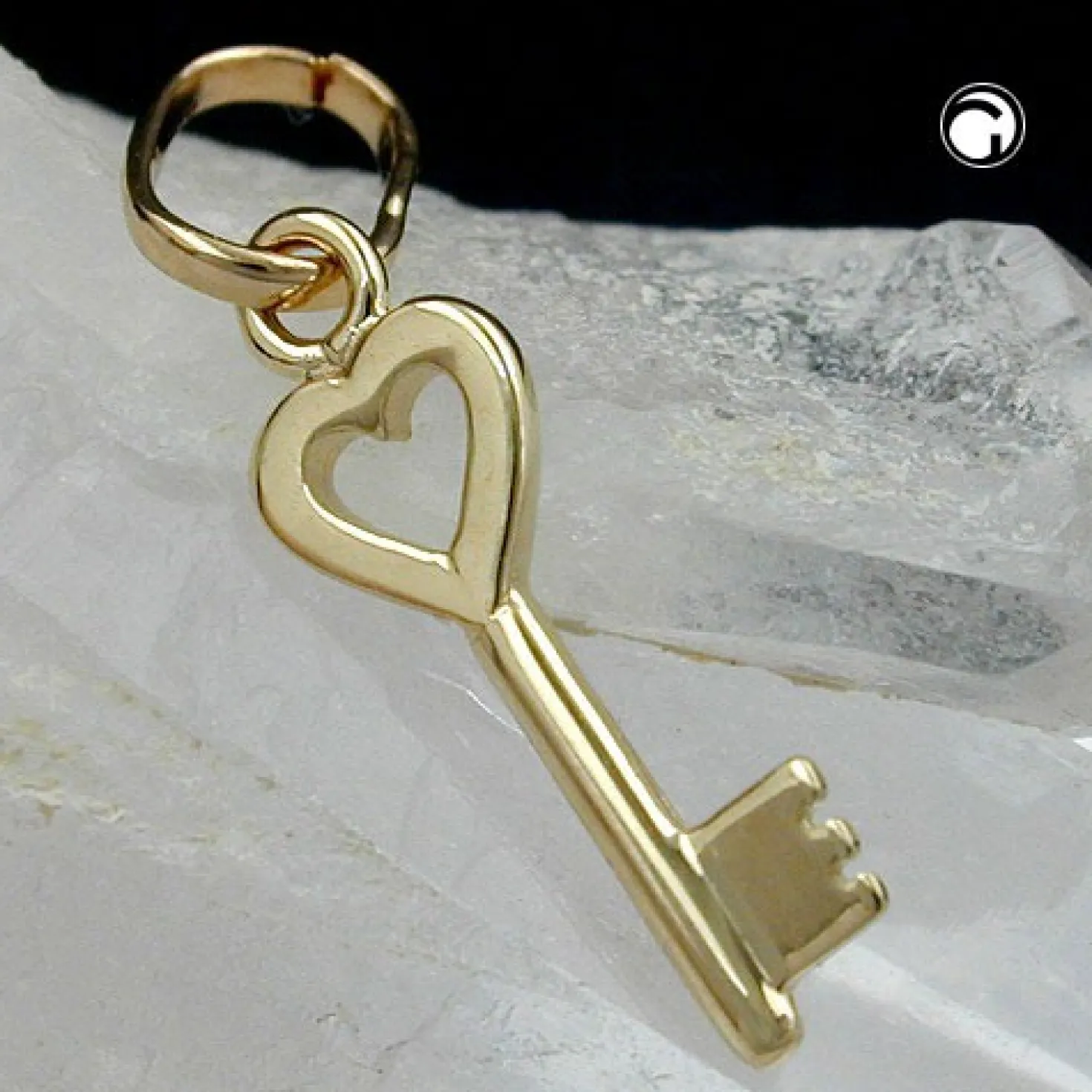 Anhänger 15x5mm Kettenanhänger Herz Schlüssel aus 375 Gold Gelbgold Goldanhänger