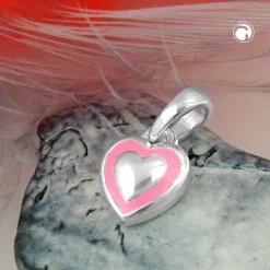 Anhänger 8,5x6,5mm Kettenanhänger kleines Herz rosa 925 Silber für Kinder