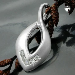 Anhänger 26x13mm Kettenanhänger mit 5 Zirkonia echtes 925 Silber mattiert Damen
