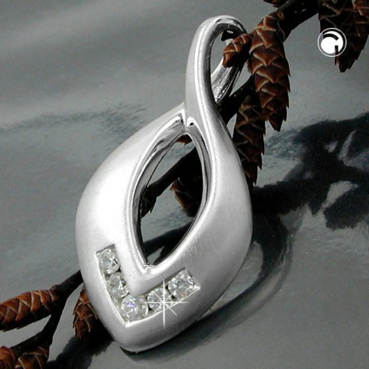 Anhänger 26x13mm Kettenanhänger mit 5 Zirkonia echtes 925 Silber mattiert Damen