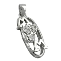 Anhänger 23x9mm Kettenanhänger MOM mit Zirkonia Herzen 925 Silber Silberanhänger