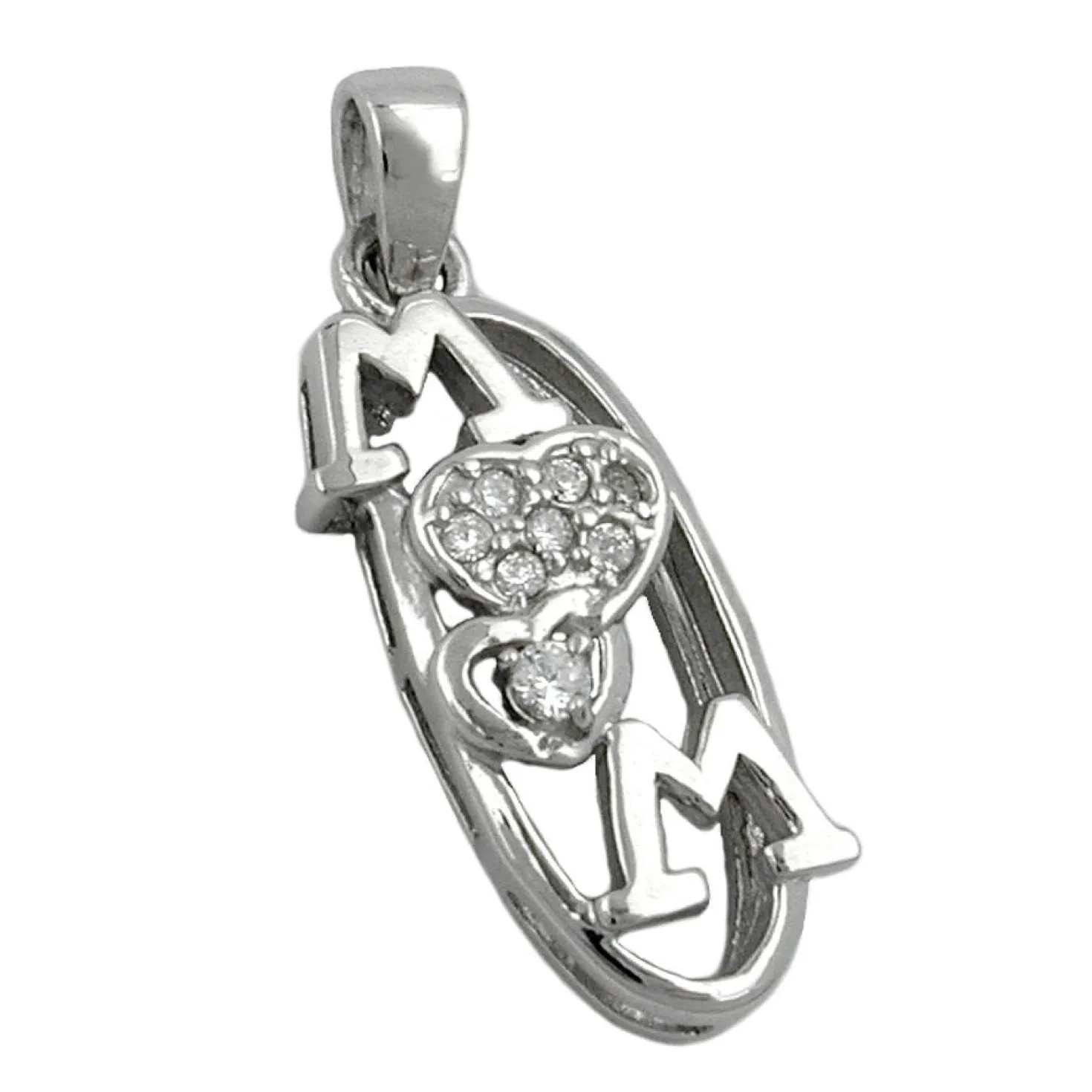 Anhänger 23x9mm Kettenanhänger MOM mit Zirkonia Herzen 925 Silber Silberanhänger