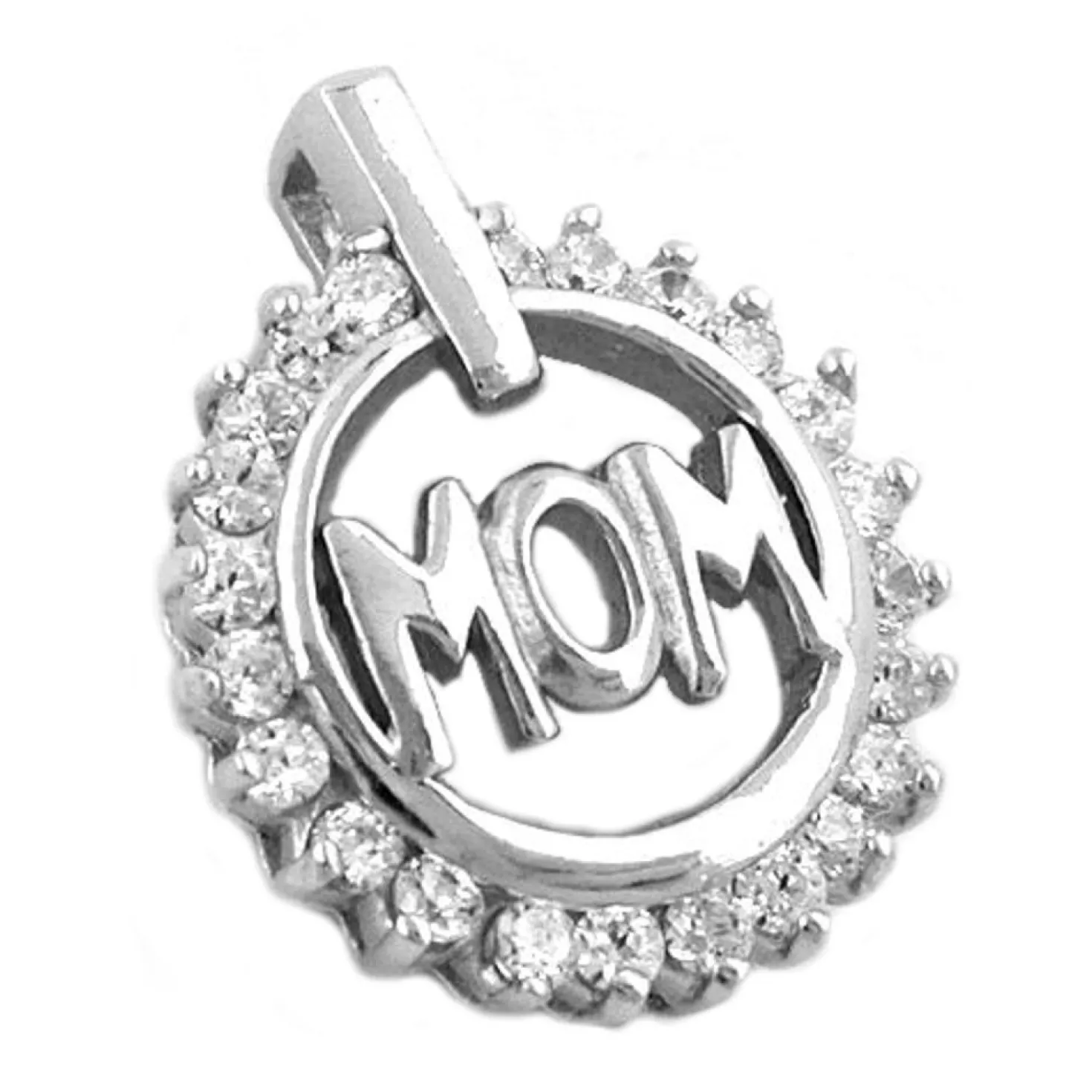 Anhänger 17x14mm Kettenanhänger MOM mit Zirkonia weiß 925 Echt Silber Damen