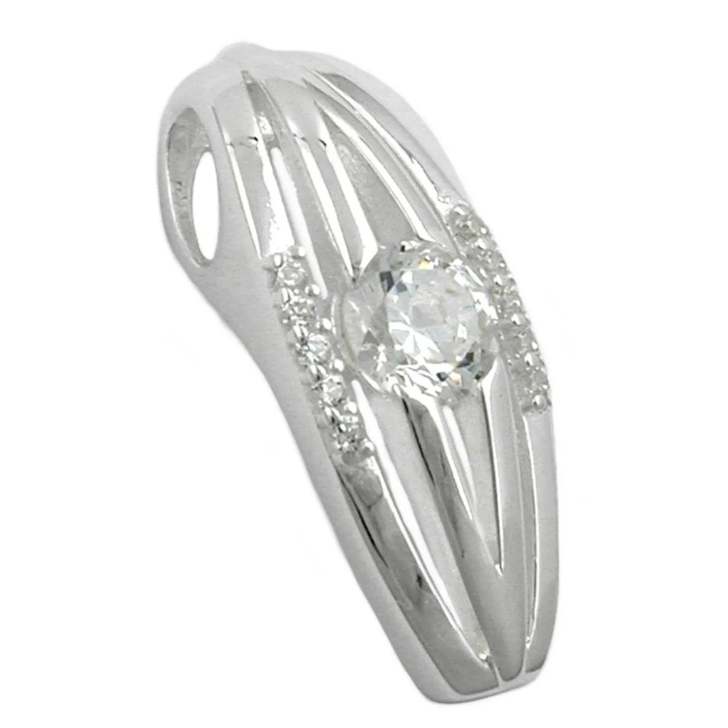 Anhänger 21x8mm Kettenanhänger streifig mit Zirkonia aus echtem 925 Silber Damen
