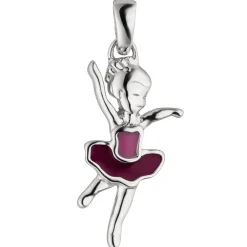 Anhänger 9x19,3mm Kinder Tänzerin Ballerina mit pink-lila Lackierung 925 Silber