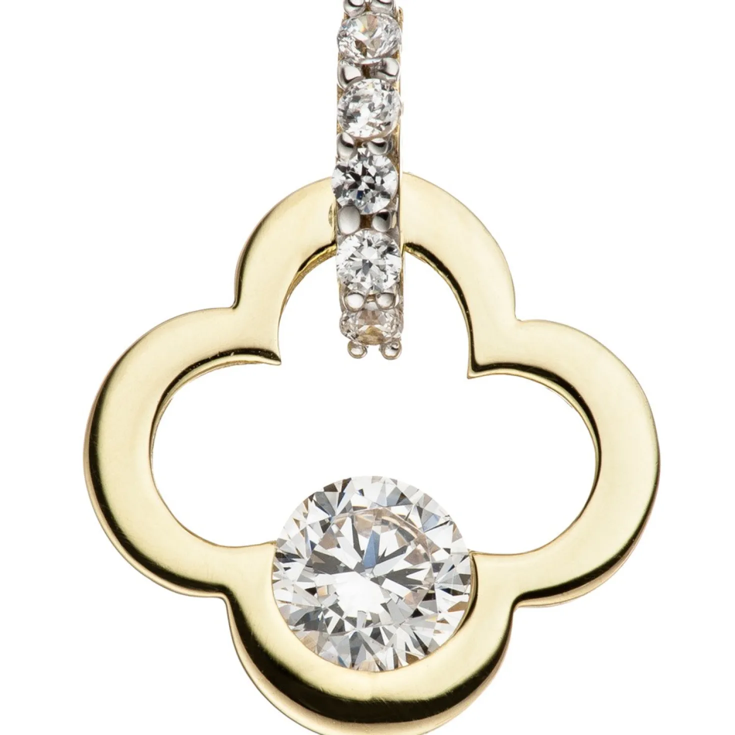 Anhänger 13,1x16,9mm Kleeblatt Glückszeichen mit Zirkonia 333 Gold Gelbgold