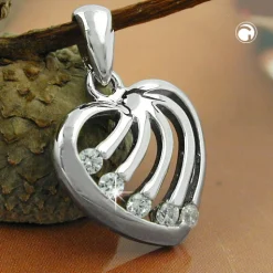Anhänger 15x16mm kleines Herz aus 925 Silber mit 5 Zirkonia weiß glänzend Damen