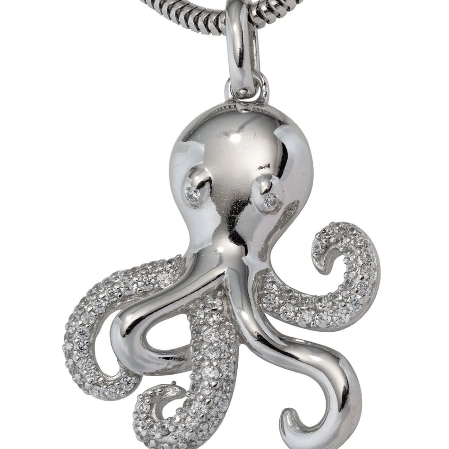 Anhänger 22,2x28,2mm Krake Octopus mit Zirkonia weiß 925 Silber Kinder