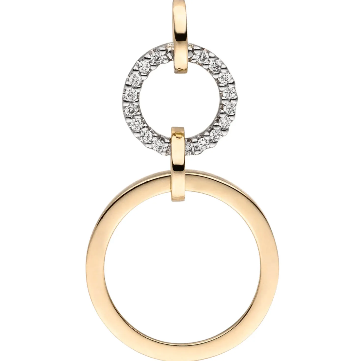Anhänger 15,5x29,2mm Kreise aus 585 Gold Gelbgold mit 18 Diamanten 0,09 Ct