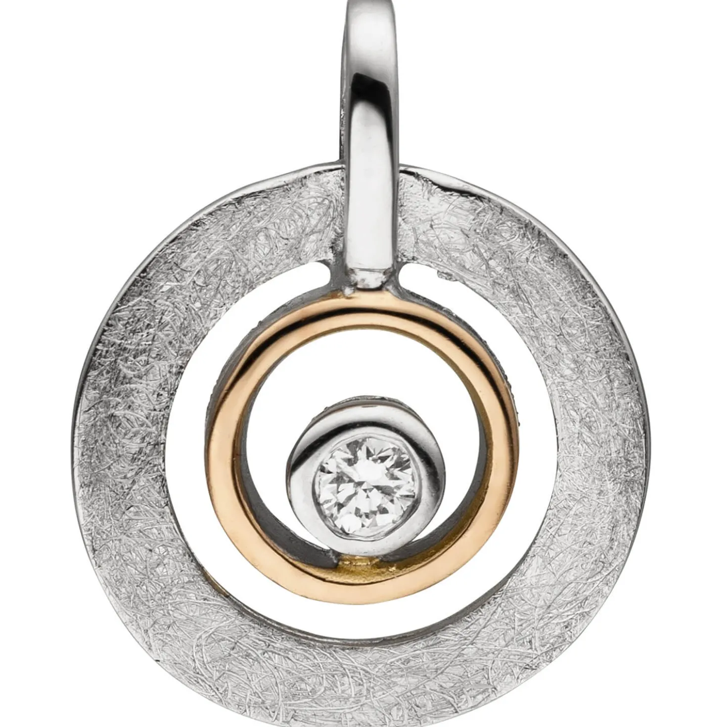 Anhänger 11,1x14,3mm 2 Kreise aus 585 Gold Rotgold mit Diamant 0.03Ct