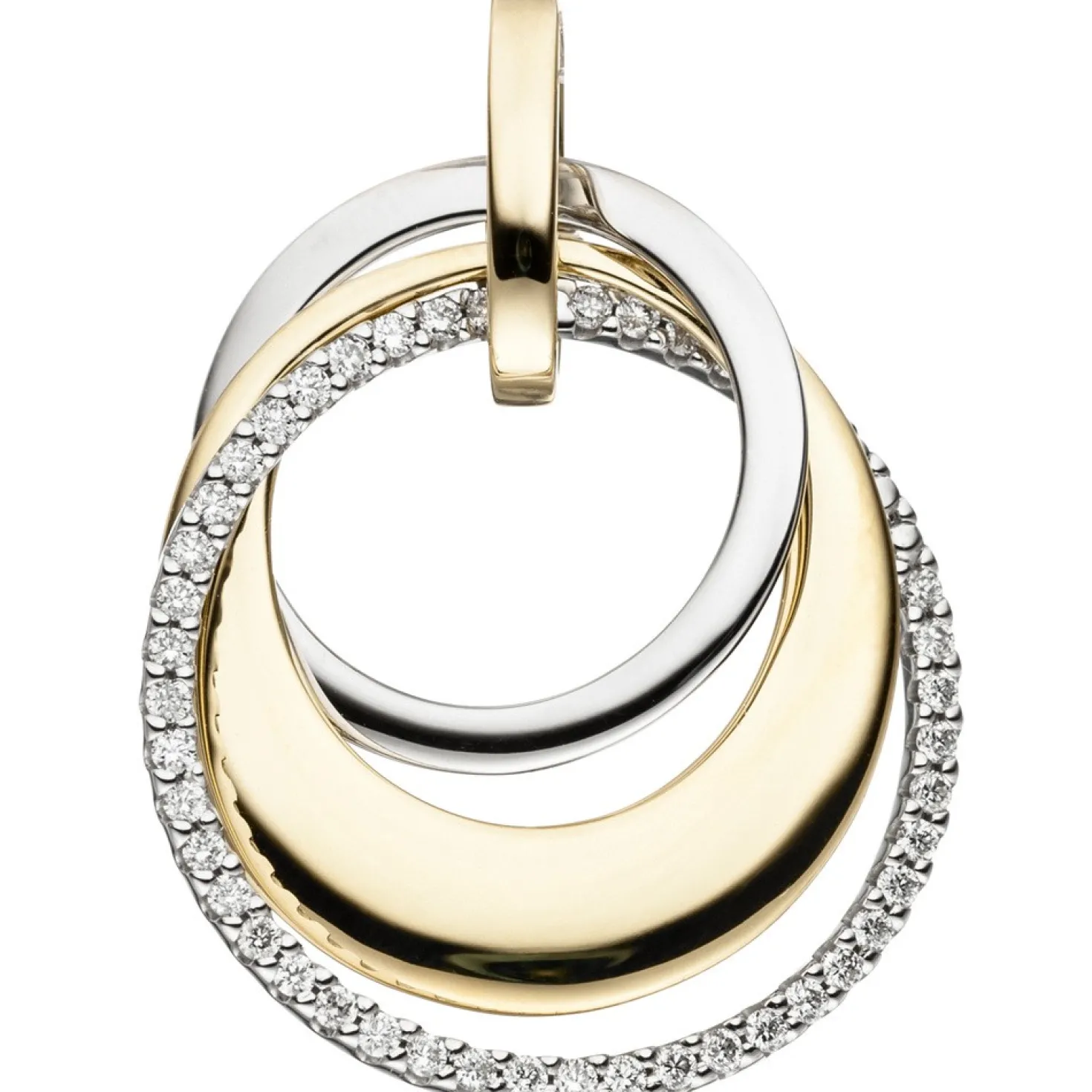 Anhänger 20x23,2mm 3 Kreise mit 42 Diamanten 0.21Ct W/SI 585 Gold gelb/weiß