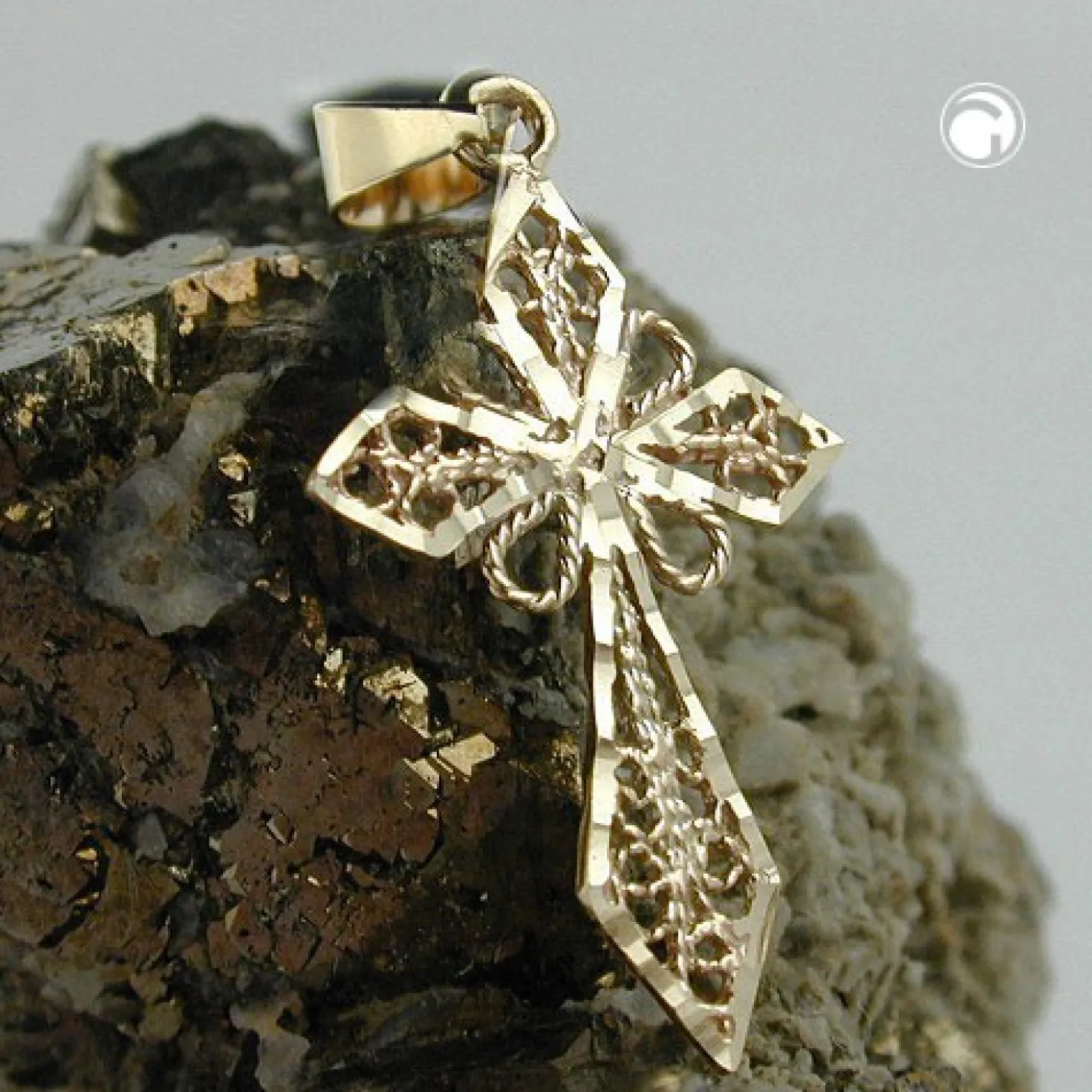 Anhänger 27x16mm Kreuz aus echtem 375 Gold Gelbgold diamantiert Goldkreuz