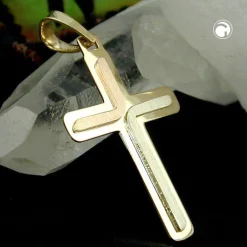 Anhänger 30x19mm Kreuz aus 585 Gelbgold Weißgold Rotgold massiv 3-farbig