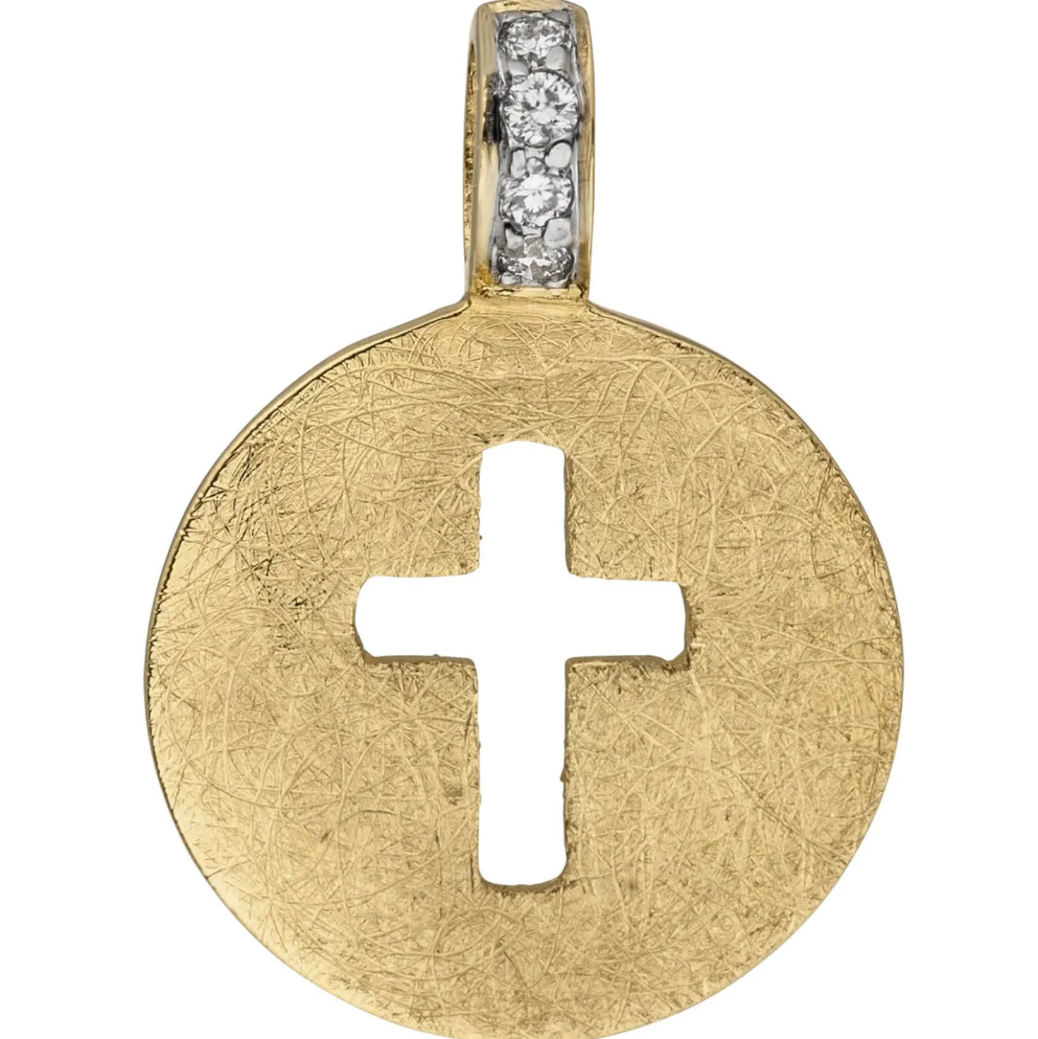 Anhänger 11,1x15,5mm Kreuz ausgestanzt im Kreis 585 Gelbgold 4 Brillanten 0.02Ct