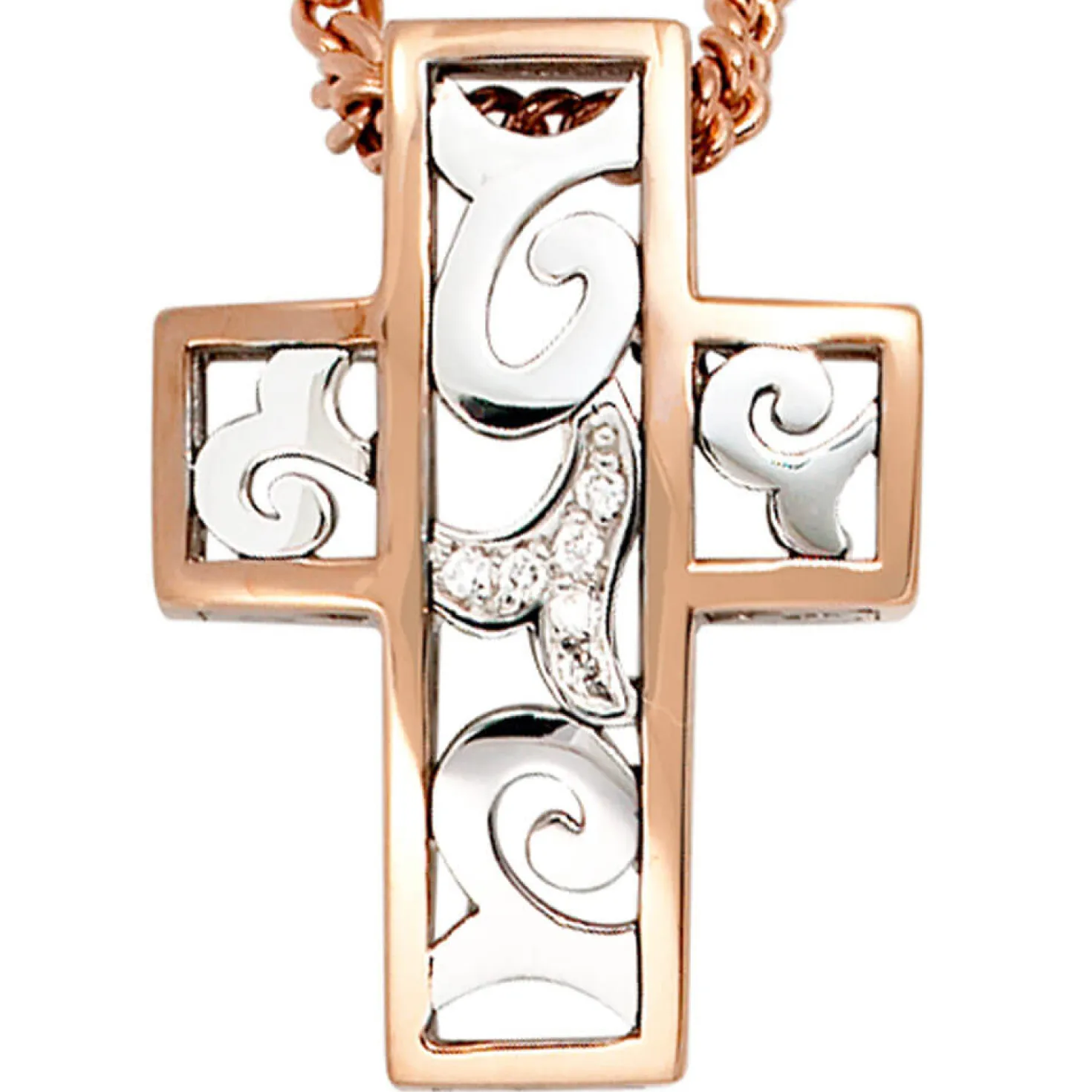 Anhänger 16,8x23,1mm Kreuz aus 585 Gold 6 Diamanten 0.033Ct Goldkreuz