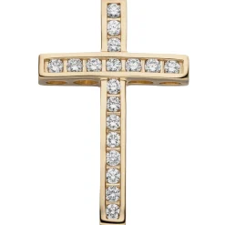 Anhänger 15,8x24,5mm Kreuz aus 585 Gold Gelbgold mit 18 Diamanten 0.38Ct