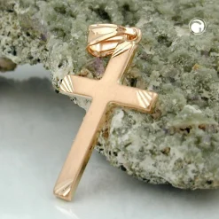 Anhänger 26x16mm Kreuz aus 375 Gold Rotgold mattiert diamantiert Unisex