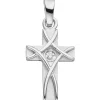 Anhänger 9,9x17,8mm Kreuz aus 925 Silber mattiert Zirkonia weiß Kreuzanhänger