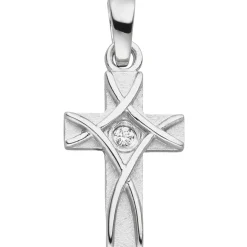 Anhänger 9,9x17,8mm Kreuz aus 925 Silber mattiert Zirkonia weiß Kreuzanhänger