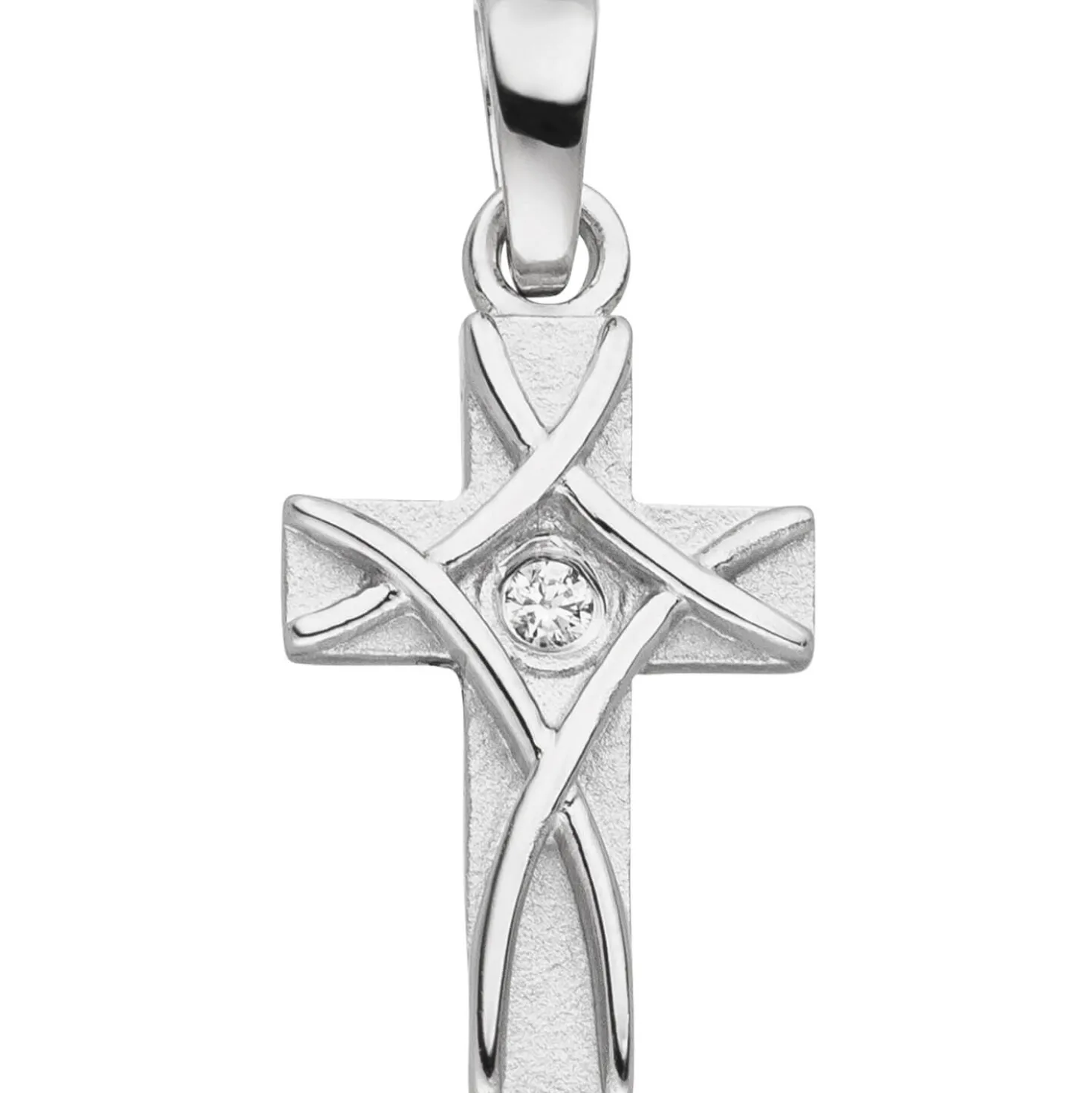 Anhänger 9,9x17,8mm Kreuz aus 925 Silber mattiert Zirkonia weiß Kreuzanhänger