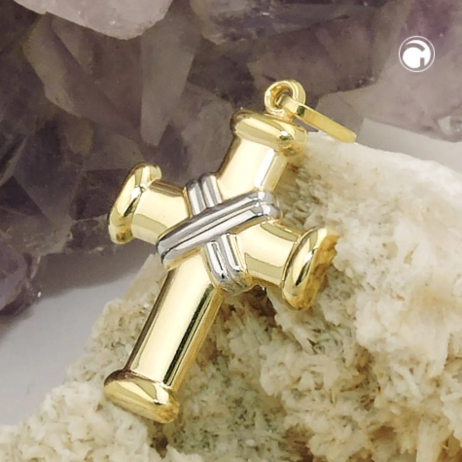 Anhänger 20x15mm Kreuz überkreuzte Streifen inder Mitte 375 Gold Gelbgold
