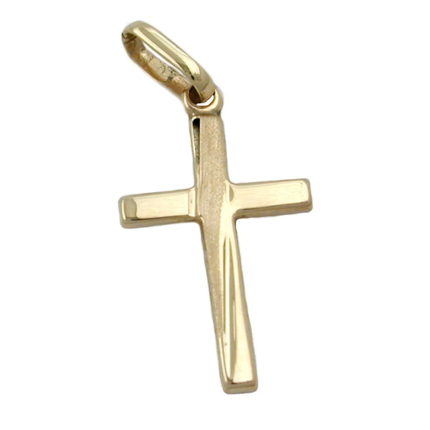 Anhänger 22x13mm Kreuz 375 Gold Gelbgold schlicht diamantiert Unisex