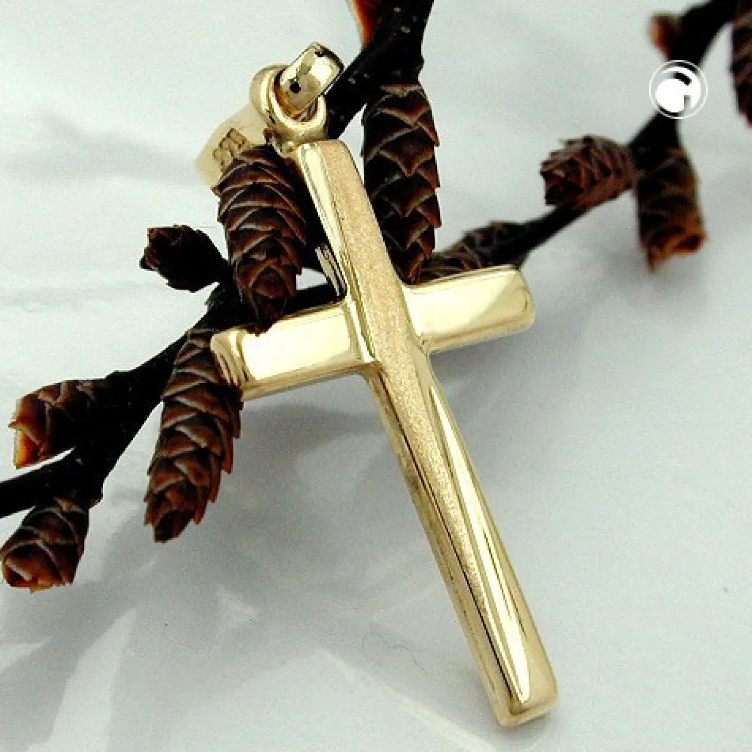 Anhänger 22x13mm Kreuz 375 Gold Gelbgold schlicht diamantiert Unisex