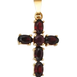 Anhänger 13,6x21,1mm Kreuz Granat rot dunkelrot 375 Gold Gelbgold Kettenanhänger