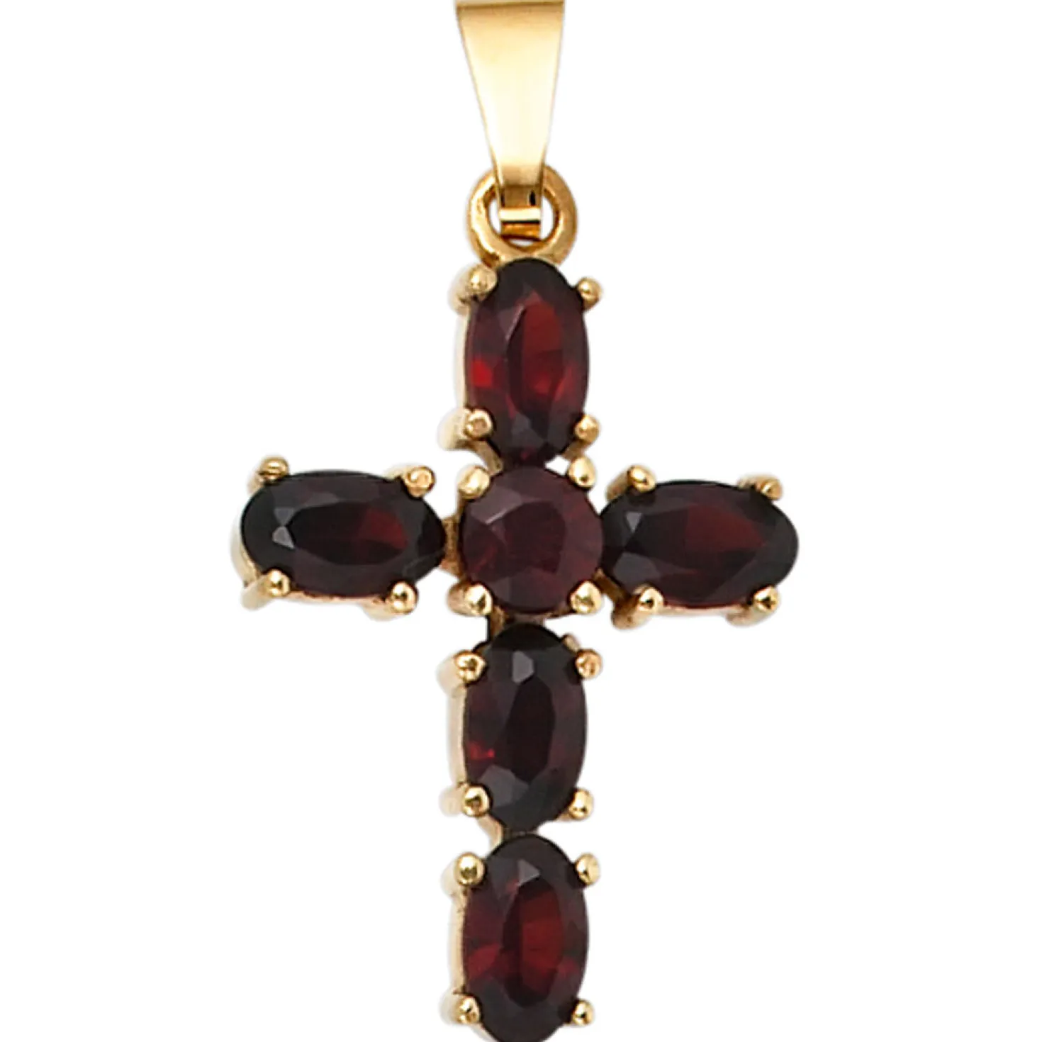 Anhänger 13,6x21,1mm Kreuz Granat rot dunkelrot 375 Gold Gelbgold Kettenanhänger