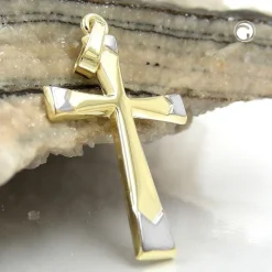 Anhänger 25x16mm Kreuz Kreuzanhänger aus 9Kt 375 Gold bicolor Halsschmuck Unisex