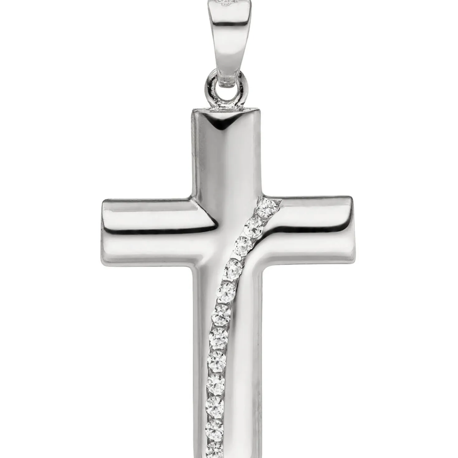 Anhänger 16,5x25,9mm Kreuz Kreuzchen mit weißen Zirkonia 925 Silber rhodiniert