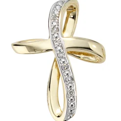 Anhänger 17,2x22,3mm Kreuz mit 7 Diamanten 0,03 Ct W/P 585 Gold Gelbgold