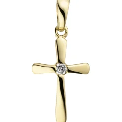 Anhänger 10,4x17,8mm Kreuz mit weißem Zirkonia in der Mitte 375 Gold Gelbgold